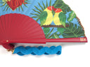 Khu Khu Feel the Love Hand-fan, from the Love Birds Hand-fan Collection - Brazilian-inspired hand-fans influenced by vintage postcards and stamps