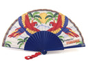 Khu Khu Paradise Parrots Hand-fan, from the Love Birds Hand-fan Collection - Brazilian-inspired hand-fans influenced by vintage postcards and stamps