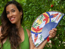 Khu Khu Paradise Parrots Hand-fan, from the Love Birds Hand-fan Collection - Brazilian-inspired hand-fans influenced by vintage postcards and stamps