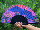 Khu Khu Midnight Macaw Hand-fan, from the Love Birds Hand-fan Collection - Brazilian-inspired hand-fans influenced by vintage postcards and stamps