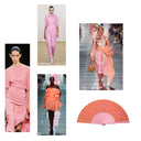 Signature Sunset KHU KHU hand-fan accompanied by luxury designers clothing in similar tones