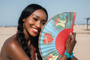 Feel the Love Hand Fan by Khu Khu. Handmade wooden Spanish folding fan