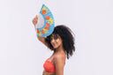 Strawberry Splash Hand Fan by Khu Khu. Handmade wooden Spanish folding fan