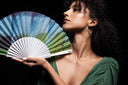 Macaw Hand Fan by Khu Khu. Handmade wooden Spanish folding fan
