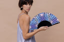 Blue Lyca Hand Fan by Khu Khu. Handmade wooden Spanish folding fan