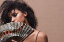 Indian Tiger Hand Fan by Khu Khu. Handmade wooden Spanish folding fan