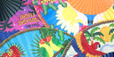 Khu Khu Love Birds Hand-Fan Collection - Brazilian-inspired hand-fans influenced by vintage postcards and stamps 