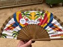 Khu Khu Paradise Parrots Hand-fan, from the Love Birds Hand-fan Collection - Brazilian-inspired hand-fans influenced by vintage postcards and stamps