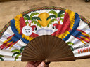 Khu Khu Paradise Parrots Hand-fan, from the Love Birds Hand-fan Collection - Brazilian-inspired hand-fans influenced by vintage postcards and stamps