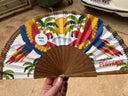 Khu Khu Paradise Parrots Hand-fan, from the Love Birds Hand-fan Collection - Brazilian-inspired hand-fans influenced by vintage postcards and stamps