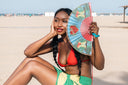 Khu Khu Feel the Love Hand-fan, from the Love Birds Hand-fan Collection - Brazilian-inspired hand-fans influenced by vintage postcards and stamps