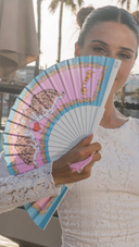 Khu Khu Love Lynxes Hand-fan, from the Cool Cats Hand-fan Collection - Rich and vibrant, vintage Indian-feel hand-fans