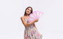 Khu Khu Budelli Pink Hand-fan, from the Il Parasole Hand-fan Collection - Simply frilling hand-fans to celebrate La Dolce Vita