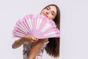 Khu Khu Budelli Pink Hand-fan, from the Il Parasole Hand-fan Collection - Simply frilling hand-fans to celebrate La Dolce Vita