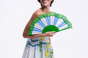Khu Khu Amalfi Blue Hand-fan, from the Il Parasole Hand-fan Collection - Simply frilling hand-fans to celebrate La Dolce Vita