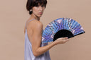 Khu Khu Blue Lyca Hand-fan, from the Social Butterfly Hand-fan Collection - Hand-fans to flutter from event to event