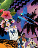 Khu Khu Midnight Macaw Hand-fan, from the Love Birds Hand-fan Collection - Brazilian-inspired hand-fans influenced by vintage postcards and stamps