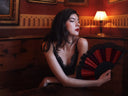 Khu Khu Rouge hand-fan, part of the Moulin Rouge Hand-fan Collection - Fantastique hand-fans that you can-can.