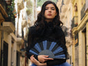 Khu Khu Bleu hand-fan, part of the Moulin Rouge Hand-fan Collection - Fantastique hand-fans that you can-can.