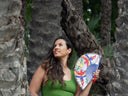 Khu Khu Paradise Parrots Hand-fan, from the Love Birds Hand-fan Collection - Brazilian-inspired hand-fans influenced by vintage postcards and stamps