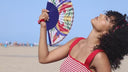 Khu Khu Paradise Parrots Hand-fan, from the Love Birds Hand-fan Collection - Brazilian-inspired hand-fans influenced by vintage postcards and stamps