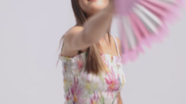 Khu Khu Budelli Pink Hand-fan, from the Il Parasole Hand-fan Collection - Simply frilling hand-fans to celebrate La Dolce Vita