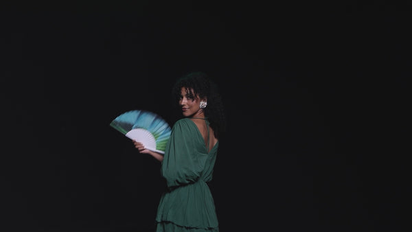 Khu Khu Macaw Hand-fan, from the Painted Pleasures Hand-fan Collection - Chic, colourful, and cool hand-fans