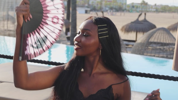 Khu Khu Pink Panther Hand-fan, from the Cool Cats Hand-fan Collection - Rich and vibrant, vintage Indian-feel hand-fans