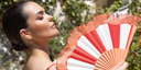 Khu Khu Napoli Red Hand-fan, from the Il Parasole Hand-fan Collection - Simply frilling hand-fans to celebrate La Dolce Vita