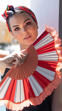Khu Khu Napoli Red Hand-fan, from the Il Parasole Hand-fan Collection - Simply frilling hand-fans to celebrate La Dolce Vita