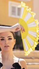 Khu Khu Tuscan Yellow Hand-fan, from the Il Parasole Hand-fan Collection - Simply frilling hand-fans to celebrate La Dolce Vita